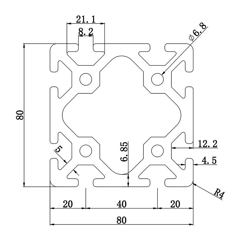 Aluminum slot profile 8080W