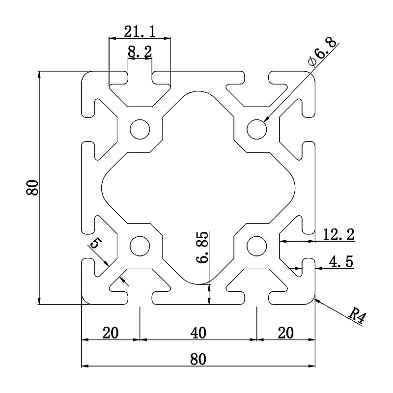 Aluminum slot profile 8080W