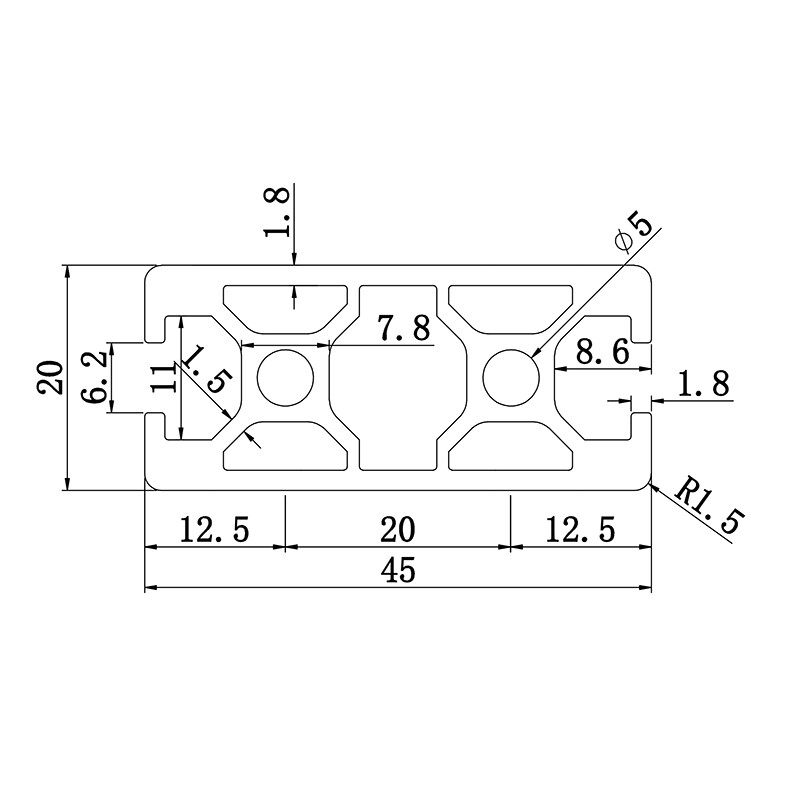 Aluminum slot profile 2045