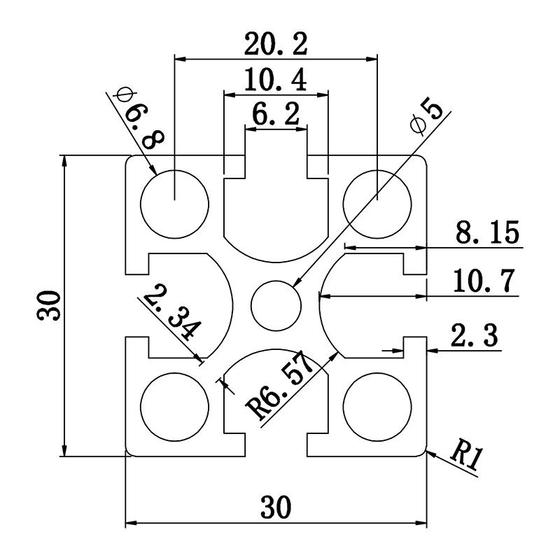 Aluminum slot profile 3030G