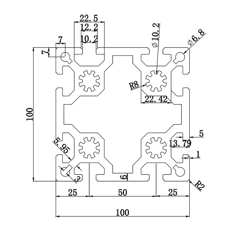 Aluminum slot profile 100100