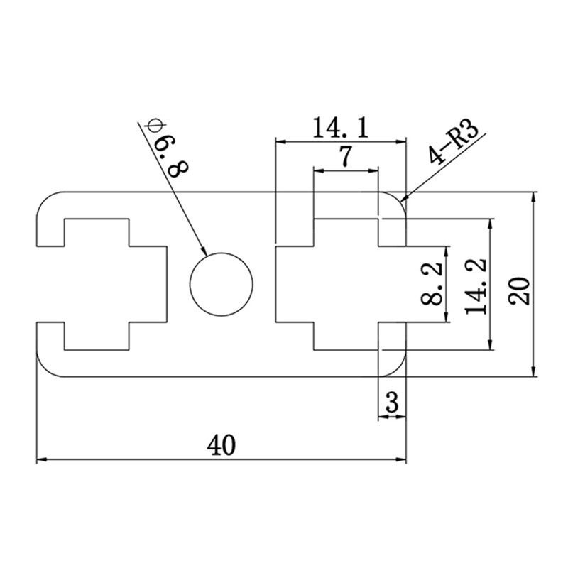 Aluminum slot profile 2040B