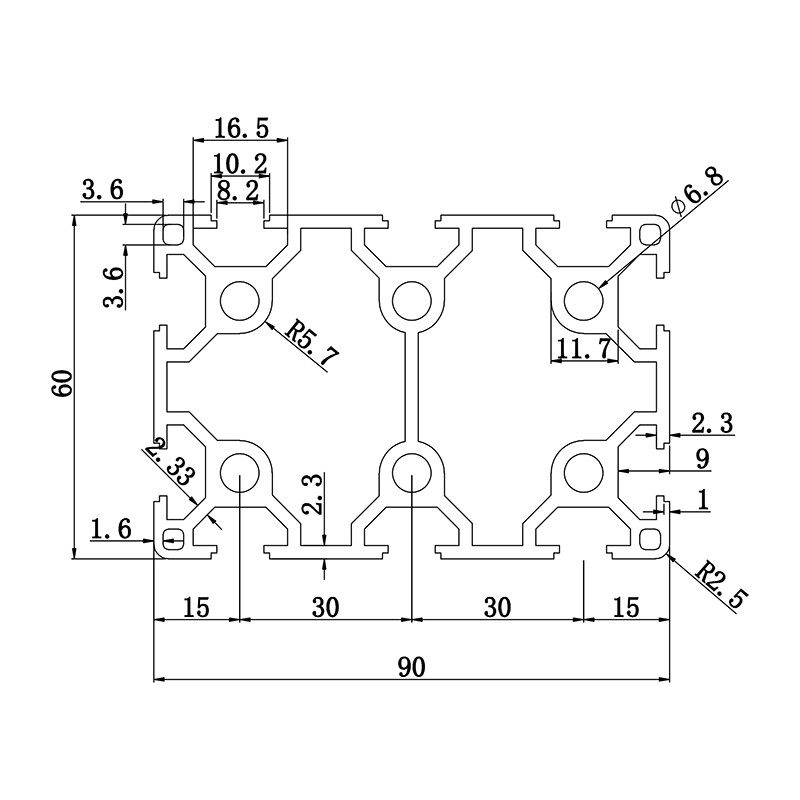 Aluminum slot profile 6090