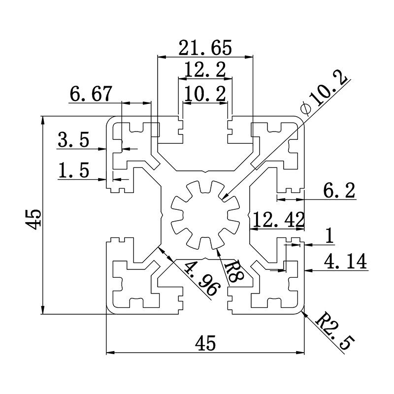 Aluminum slot profile 4545W