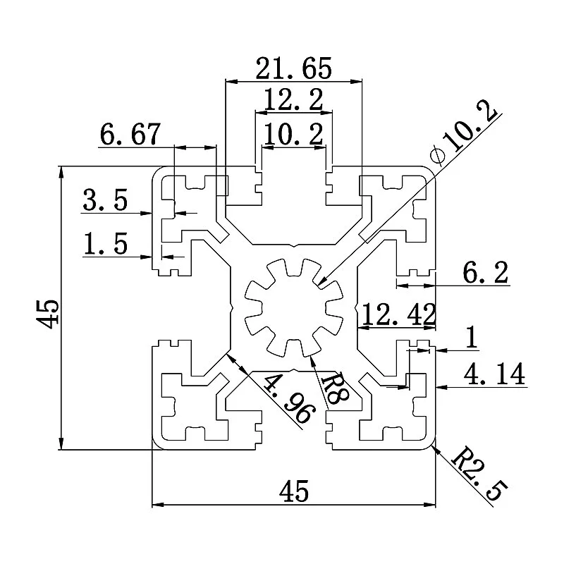 Aluminum slot profile 4545W