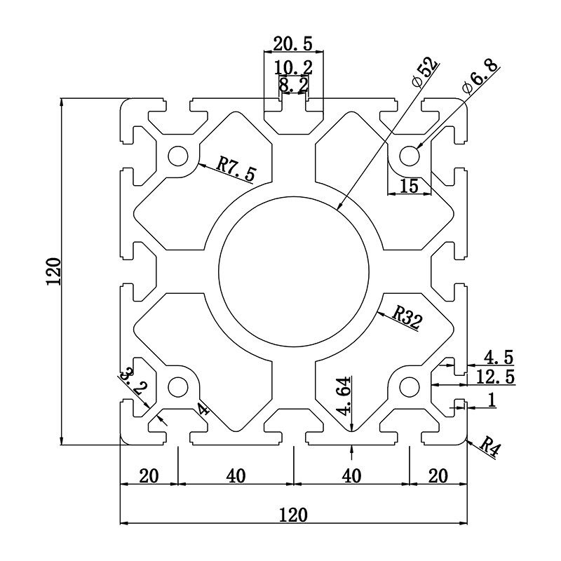 Aluminum slot profile 120120